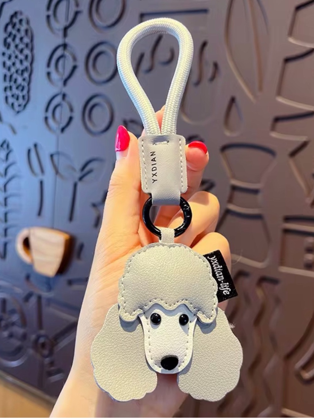 Cute Poodle Keychain Charm in Light Gray